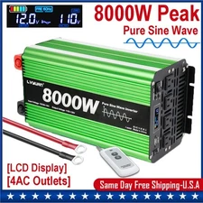 4000W/8000W Pure Sine Wave Inverter 12V to 110V 4AC LCD Converter Remote Control
