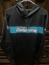 MIAMI DOLPHINS Team Issued NIKE GREY W/ AQUA RECTANGLE HOODIE Size Large