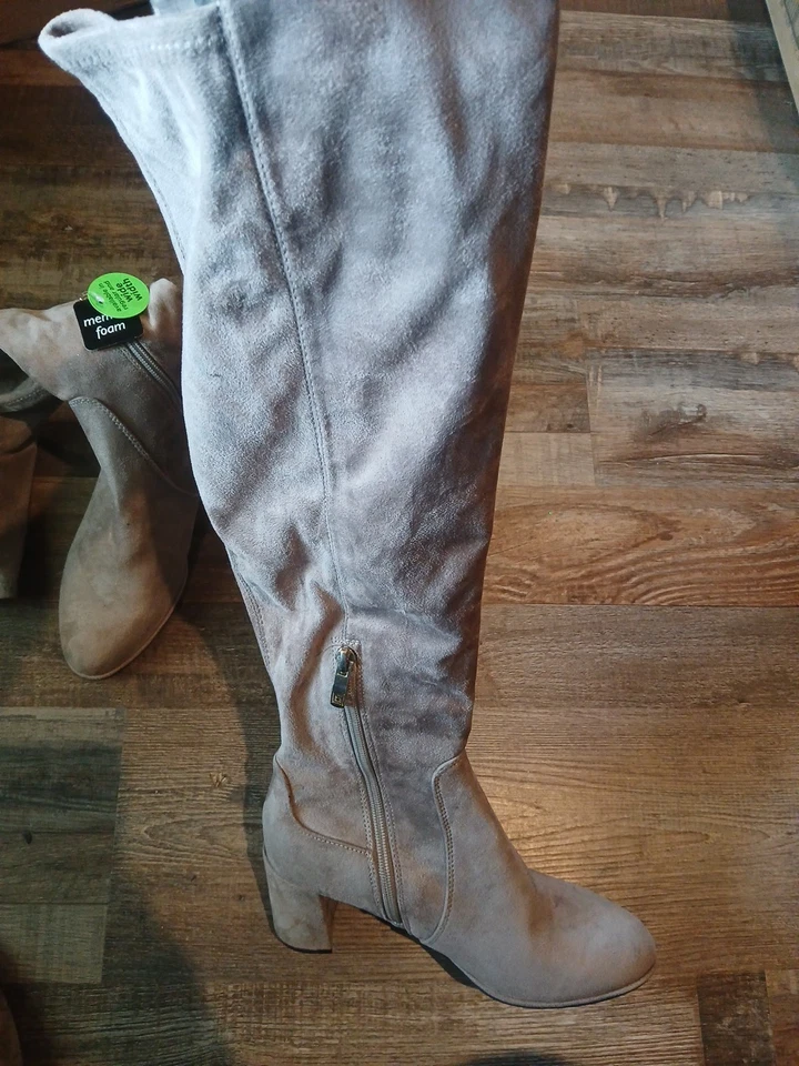 Liz Claiborne над колена ботинки 8w серо-коричневый 1/4 молнии 2,5 каблук новый читать - Изображение 2 из 4