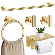 Brushed Gold Bathroom Hardware Set, 5 Pieces Gold Towel Bar Bathroom Accessor...