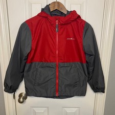 Eddie Bauer Kids Jacket Boys 7 8 Red Gray Hooded Windbreaker Lightweight