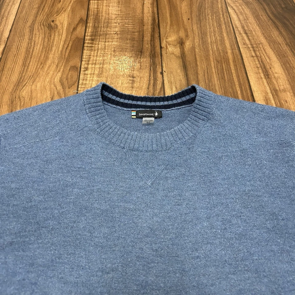 Smartwool Sparwood Crewneck Pullover Sweater Blue Wool Blend Stretch Mens Medium - Image 2 of 4
