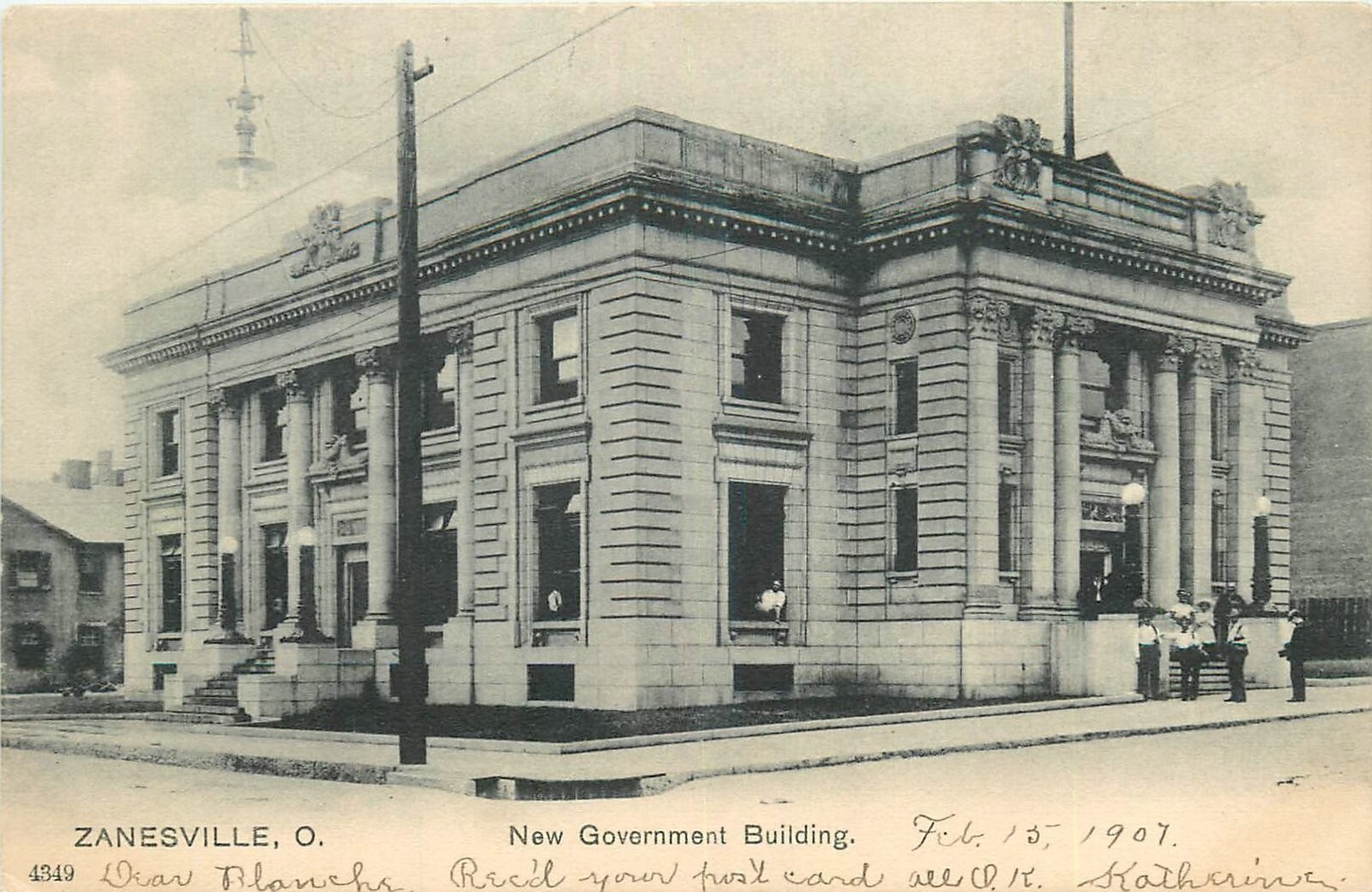 1907 Zanesville Ohio New Government Building undivided Postcard 25-5162