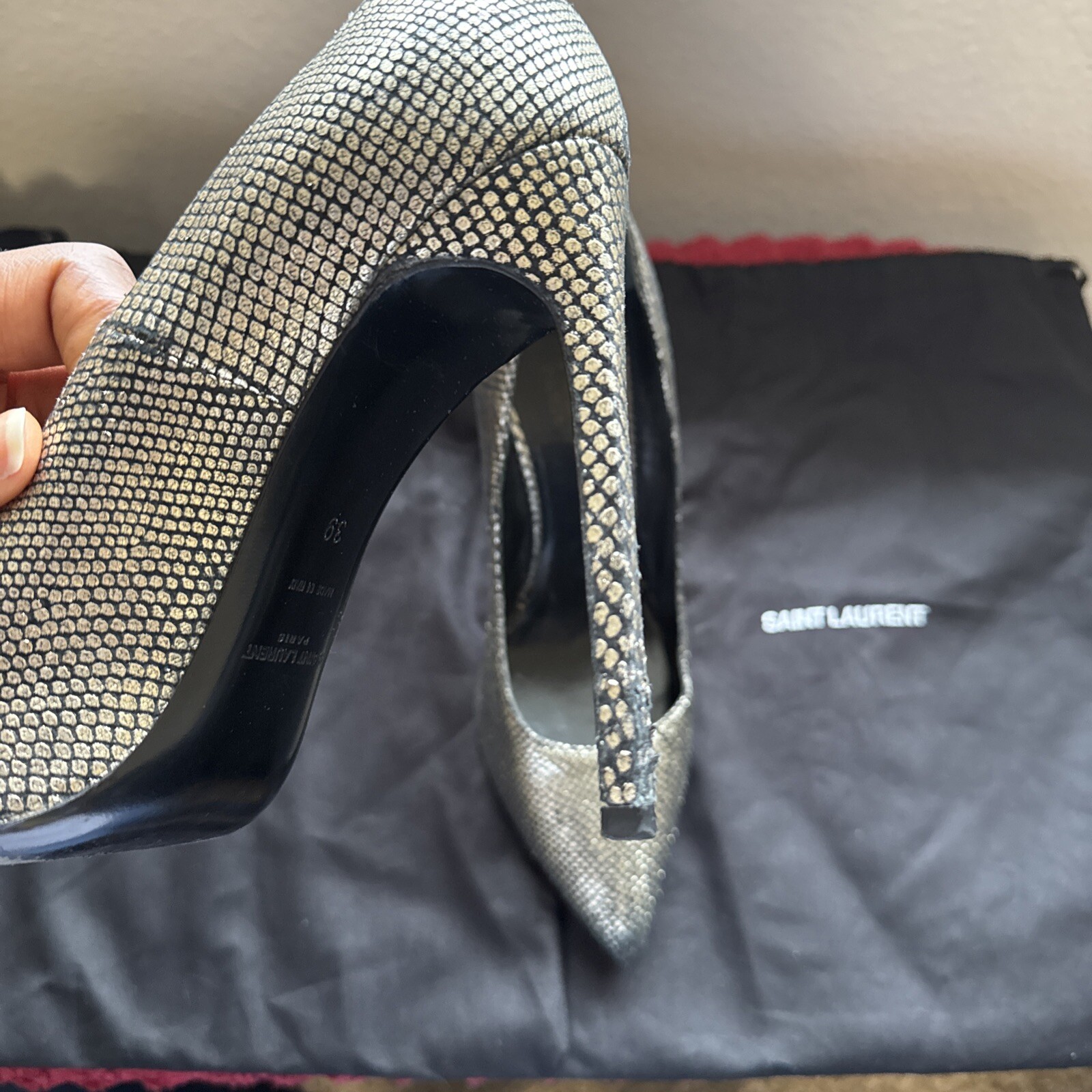 Saint Laurent Paris Notched Python-Embossed Leath… - image 2