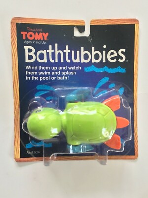 TOMY Preschool Tommy Turtle Green BathTubbies Wind Up Upside Down Back Tag