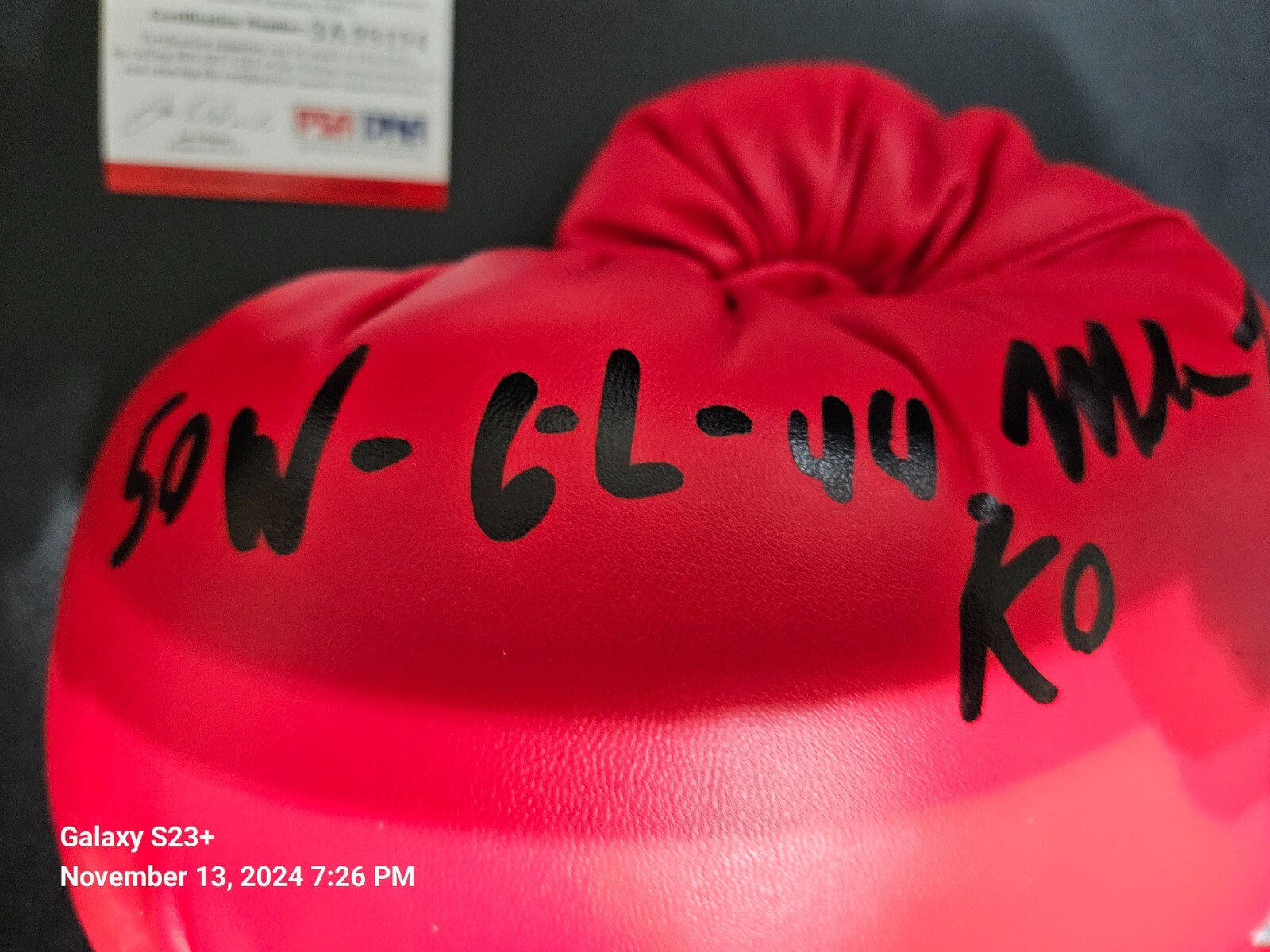 Mike Tyson Autographed Glove PSA DNA "50W-6L-44KO" view 2