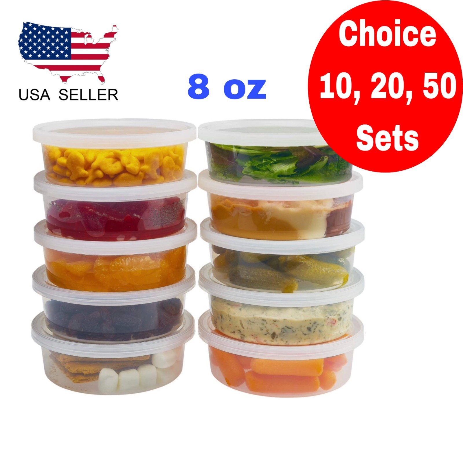 8 oz Deli Plastic Food  Storage Microwavable Reusable Containers With Lids