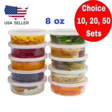 8 oz Deli Plastic Food  Storage Microwavable Reusable Containers With Lids