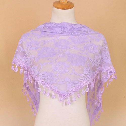 Triangle Mass Catholic Church Mantilla Veils Shawl Scarf Head Cover Fringed Lace - Picture 32 of 38
