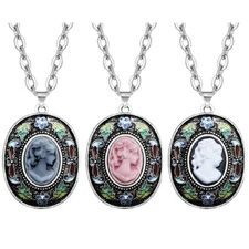 Wholesale Lot 10 pc Lady Cameo Necklace Set Color Mixed Painting Pendant Jewelry