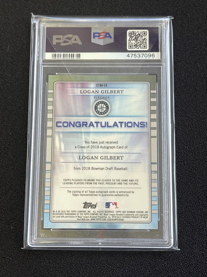 2018 Logan Gilbert Bowman Chrome Draft Rookie Autograph "Class of 18" 5/5 PSA 9 - Image 2 of 2