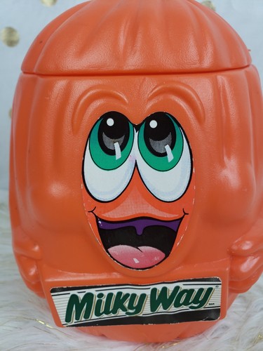 Vintage 1989 Mars Milky Way Pumpkin Halloween Blow Mold Jack O Lantern 9" bucket - Picture 2 of 12