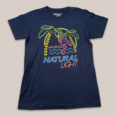 Natural Light Naturdays Flamingo Dark Blue T-Shirt Neon Palm