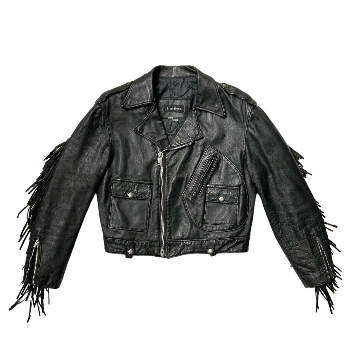 Vintage Leather Motorcycle Jacket Fringe Steer Brand 90s Zippers Pockets Black | eBay Vintage Leather Motorcycle Jacket Fringe Steer Brand 90s Zippers Pockets Black | eBay