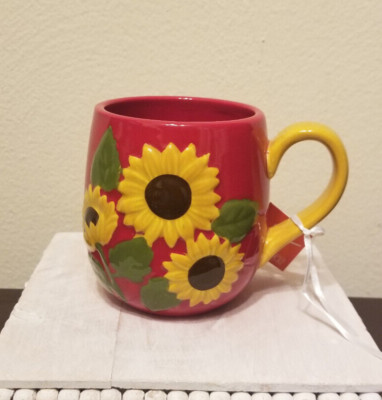 Lang By Design Sunflowers Mug Red Summer Hand Painted Floral