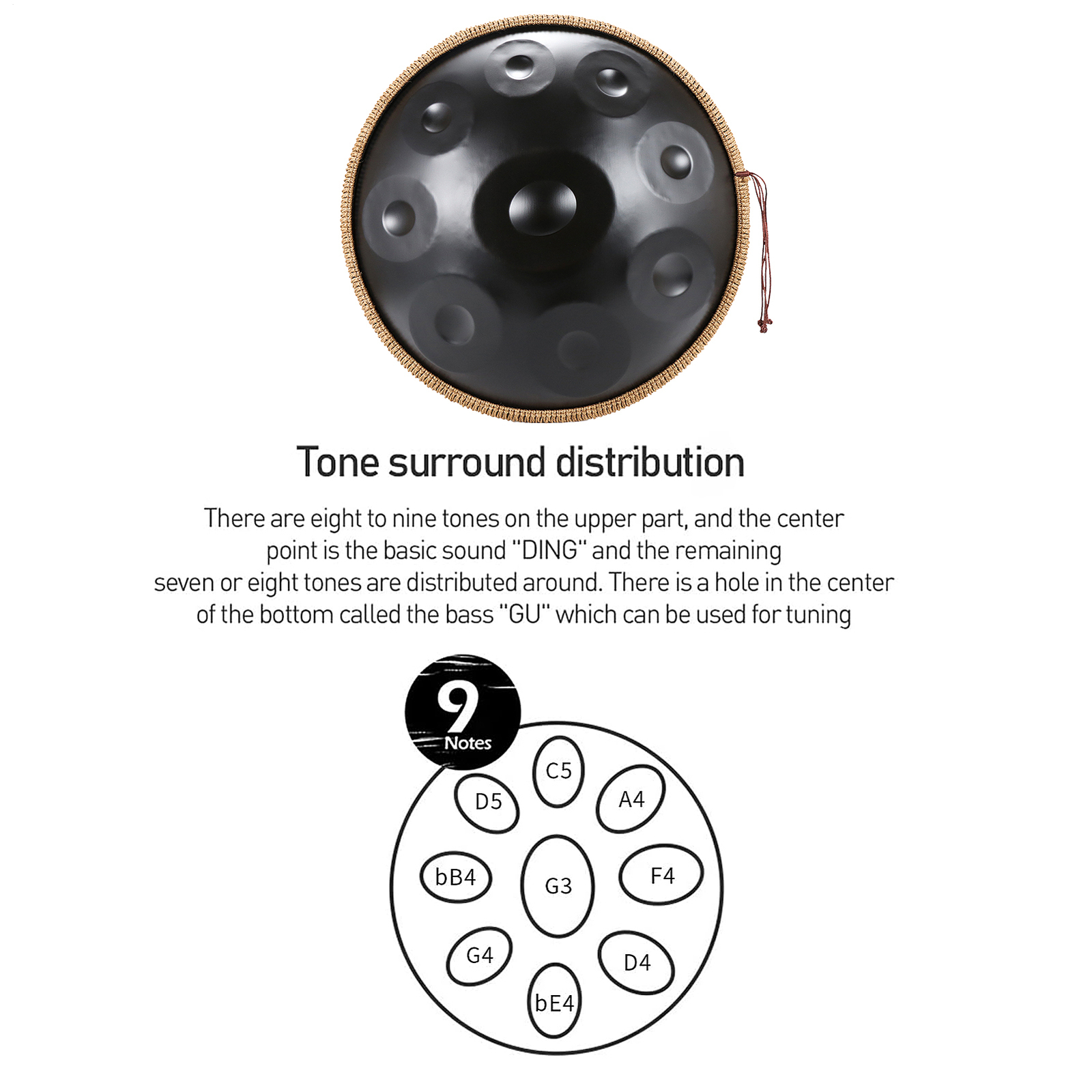 Handpan 9-Note 18inch G Minor Handpan Drum Steel Instrument Percussion