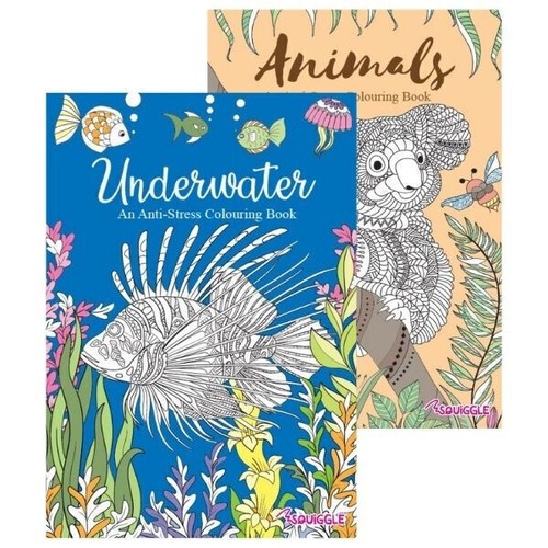 ADULT ANTI-STRESS Colouring Books - ANIMALS & UNDERWATER ANIMALS ALL AGES