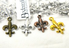 20 Fleur-De-Lis 19mm 3/4 inch Fleur Lily Flower Charms Plated Pewter Base Metal