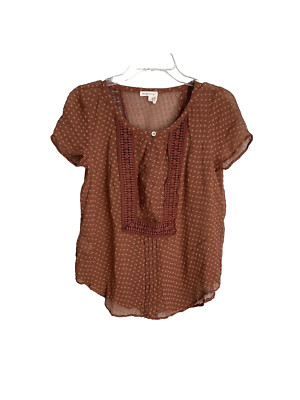 Anthroplogie Meadow Rue Grassland Blouse Silk Blend Brown Sheer Top Size Small