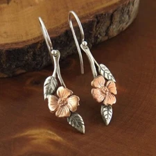 Vintage Silver Leaves Ear Hook Earrings Women Wedding Drop Dangle Jewelry