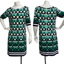 Eliza J Green Vibrant Diamond Geo Print Abstract Lined Shift Dress Womens Sz 8