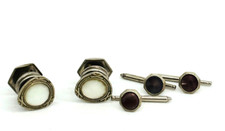 Vintage Swank Tuxedo Studs Natural Abalone Mother of Pearl Silver Tone