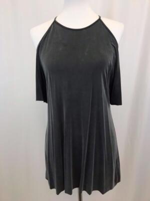 ZARA Women's W/B Collection Gray Cold Shoulder Short Sleeve Flowy Top Sz M