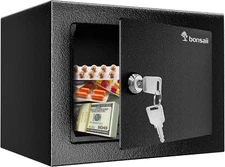 Bonsaii Safe Box with Key Lock, Steel Construction Money Safe Box, 0.22 Cubic Fe