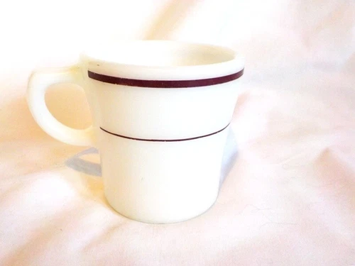 Vintage Pyrex Burgundy Stripe Milk Glass Coffee Cup Mug Double Tough # 21