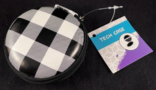Tech Case - Earbuds Case - Hard Sides - Zipper - Cord Storage - Checkered 
