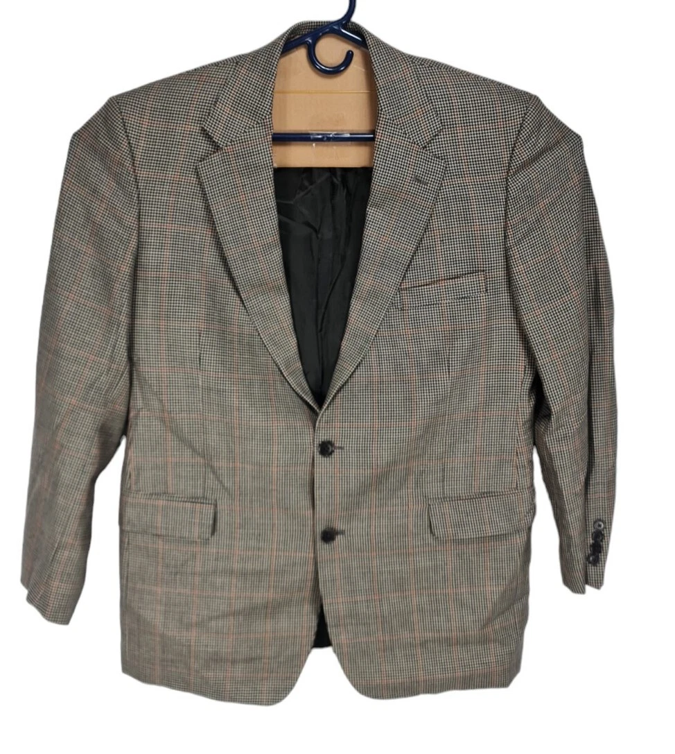BROOKS BROTHERS Mens Blazer Jacket Size 44L Brown Windowpane Plaid Button 298P