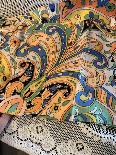 Vtg 60s Head Scarf Wrap Hair Art flower Power Eames Mod Go Go Hippy Groovy 8x42 - Picture 11 of 15