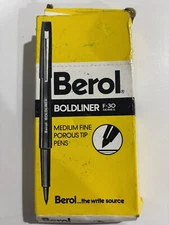 Lot Of 8 VINTAGE EMPIRE BEROL THINLINER F-30 Green Medium Porous Tip Pens w/ Box