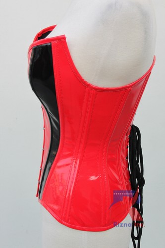 Black Steampunk Gothic Waist Trainer Boned Corset Bustier Overbust Basques Red - 第 5/8 張圖片