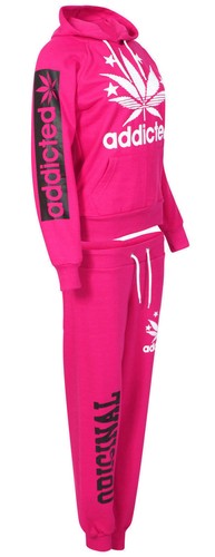 New Women's Ladies ADDICTED Jogging Bottoms Hooded Sweatshirt Track Suit UK 8-14 - Picture 9 of 14
