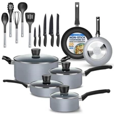SereneLife 20Pcs Kitchenware Pots & Pans Set-Black Non-Stick Coating Inside-Gray