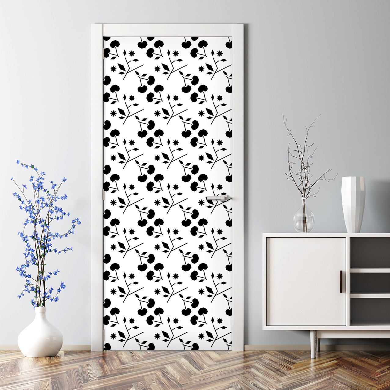 Cherry Pattern Renters Black and White pattern Self Adhesive Door Decal