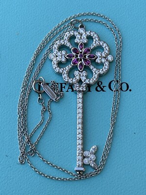 Tiffany &Co Platinum Enchant Primrose Pink Sapphire Diamond Key