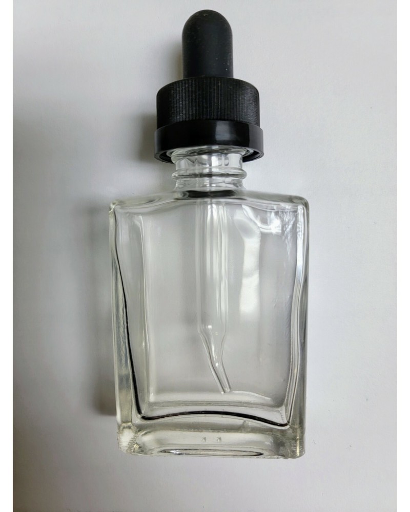 30ml Rectangular Clear Bottle With Child Resistant Black Dropper And Bent Tip