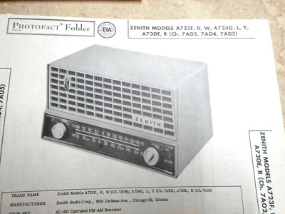 ZENITH A723F A724G A730E - SCHEMATIC & PARTS ID - SAMS PHOTOFACT - TUBE RADIO 