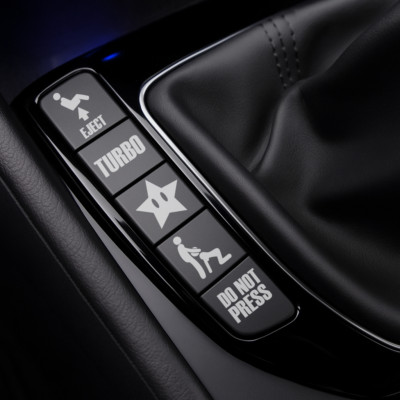 Decals for car buttons, 25 decals, Eject, Smoke, Do not press, Turbo etc