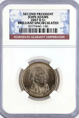 NGC 2007-D Presidential $1 Dollar John Adams  BU Brilliant Uncirculated