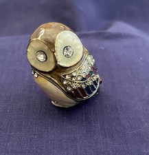 Enameled Owl Trinket Box With Rhinestones And Magnetic Clasp