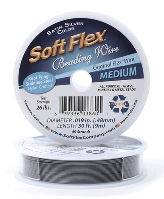 Soft Flex Satin Silver Beading Wire   49 Strands/Medium Size/30ft Spool   New
