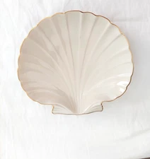 USA Lenox Collection Scalloped Sea Shell Shaped Candy Nut Dish 7" 24K Gold
