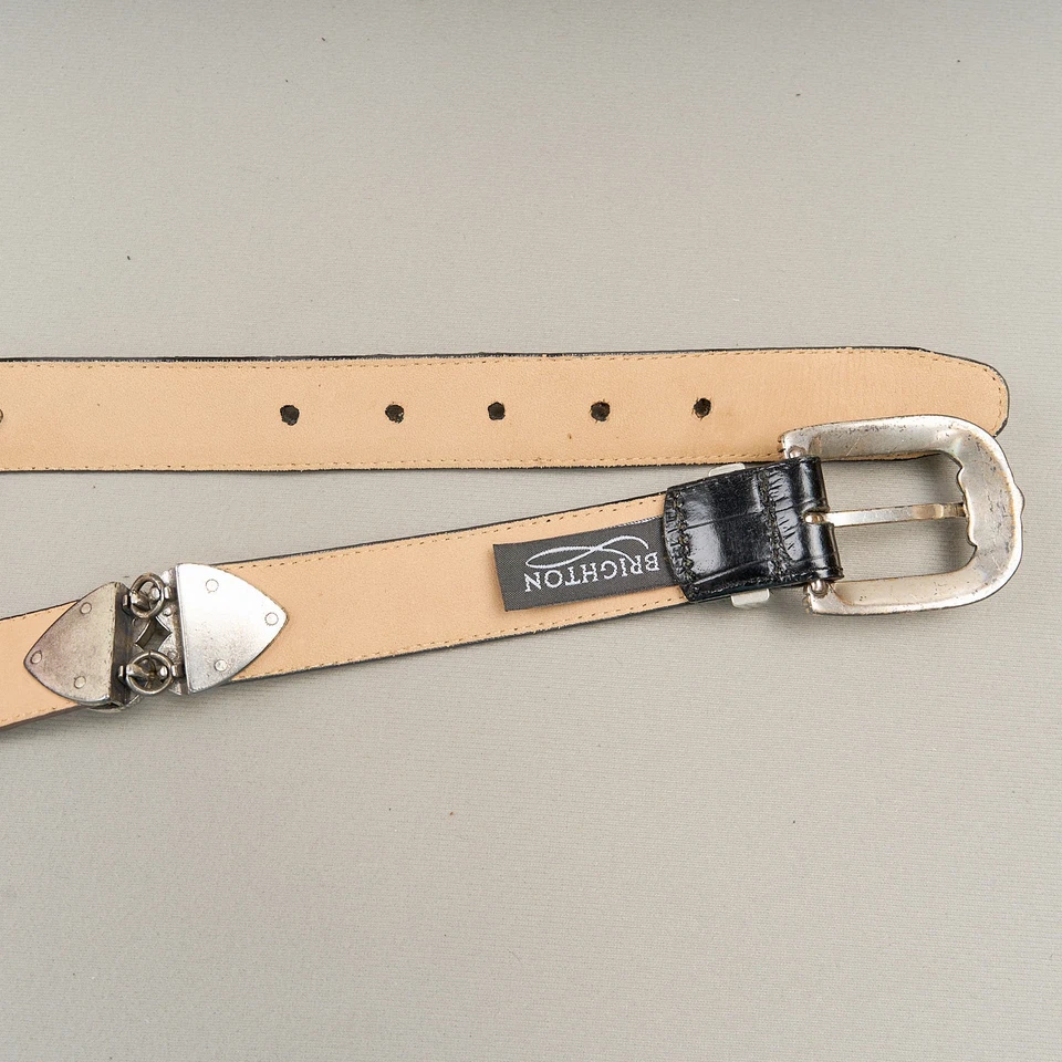 Cinto Brighton Feminino S Preto Marrom Fivela de Prata em Relevo EUA - Imagem 3 de 4