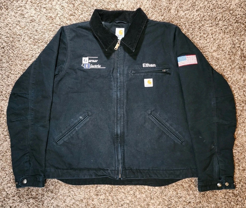 Carhartt Detroit Jacket Mens L Black Blanket Lined Duck Canvas