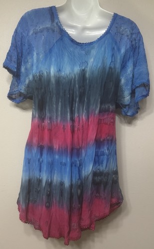 Sakkas Blouse Women’s Turquoise Tie Dye Top Short Sleeve V-Neck One Size NEW - Picture 4 of 9