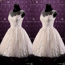 Short Wedding Dresses Champagne Tea Length Beach Boho Mini Lace Bridal Gowns