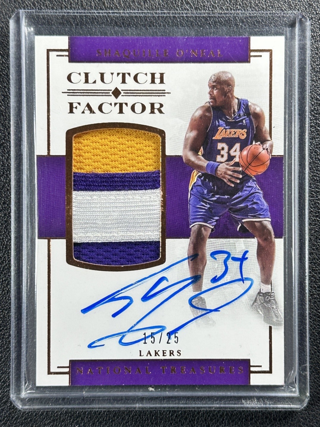 SHAQUILLE O'NEAL 2016 NATIONAL TREASURES #35 CLUTCH FACTOR PATCH AUTO BRONZE /25